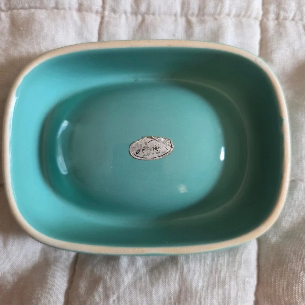 Vintage Ceramic Soap Dish Japan Teal Turquoise Mid Century Modern Retro
